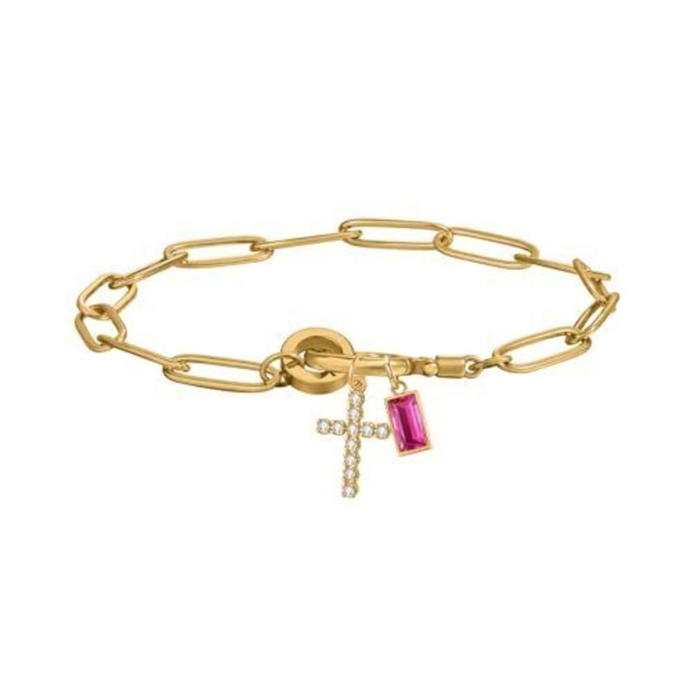 4321 Paperclip Birthstone Cross Charm Bracelet – 18K Gold Plated Link Chain
